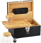 SafeDelux Large Bamboo Box with Combination Lock, Decorative Locking Box with Detachable Compartment Lockable Wooden Box for Home Removable Tray and Jars Great Gifts for Men