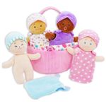 June Garden My First Basket Plush Baby Doll Set - Includes 1 Basket and 4 Multicultural Soft Plush Babies with Emotional Expressions for Infants and Toddlers Birth and Up