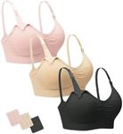 Stelle Nursing Bras Maternity Bra for Breastfeeding Pregnancy Wireless Bralette with Pads, Extenders (Black+Beige+Rose Pink,L)