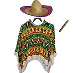 Adults Mens Womens Mexican Fancy Dress Costume Poncho Moustache Sombrero Day of the Dead Halloween Outfit