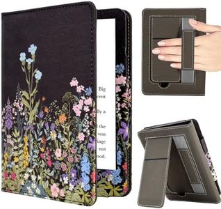 KEROM 6.8" Kindle Paperwhite Case 11th Generation 2021 Release and Signature Edition, Premium PU Leather Stand Cover Case with Hand Strap, Card Slot, and Auto Sleep/Wake - Flowers