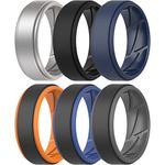 ThunderFit Silicone Wedding Rings for Men, Airflow Inner Grooves - 8mm wide - 2mm Thick (Silver B, Black, Dark Blue B, Dark Blue H-Black, Orange E-Black, Grey B-Black - Size 10.5-11 (20.6mm))