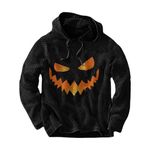 Mans Tops Casual Clearance Halloween Hoodies for Men Graphic Uk Pumpkin Print Oversized Hooded Sweatshirts Long Sleeve Warm Raglan Sweat Trendy Unisex 2024 Autumn Winter Fashion with Pocket Black