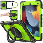 SEYMAC stock Case for iPad 9th/8th/7th Generation 2021/2020/2019, [Full-Body][Shock Proof] Case with 360 Degree Handle Ring Folding Stand Case for iPad 9th/8th/7th Gen 10.2 Inch (Green+Black)