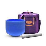 TOPFUND Blue G Note Crystal Singing Bowl 10 inch Throat Chakra with Heavy Duty Carrying Case and Suede Striker