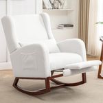 HCHAIRH Rocking Chair Nursery with Foot Rest, Glider Rocking Chair for Nursing, Upholstered Nursery Rocker with Side Pocket and High Back for Living Room Bedroom (Teddy White)