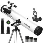 Sounce Newtonian Reflector Telescope for Beginners and Professionals 76mm Lens 700mm Focal Length 28x-350x Ultra Zoom Fully Coated Glass Optics Alt-Az Mount for Moon Planets Deep Sky Viewing (Black)
