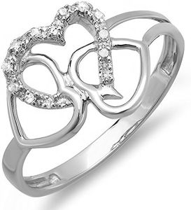 Dazzlingrock Collection 0.10 Carat (Cttw) Sterling Silver Round Diamond Women Promise Three Heart Infinity Love Engagement Ring 1/10 CT, Size 8