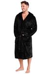 Mens Dressing Gown Super Soft Mens Fleece Robe with Hood Gowns Bathrobe Warm and Cozy (L, Black)