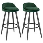 WOLTU Bar Stools Set of 2 Dark Green Velvet Seat Bar Chairs Breakfast Kitchen Counter Islands Metal Legs Barstools High Stools BH296dgn-2-UK