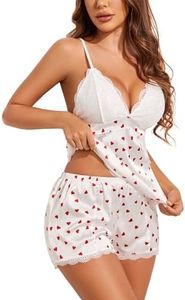 Avidlove Valentine's Pajama For Women Satin Deep V Neck Lace Sleepwear Cami and Panty Set