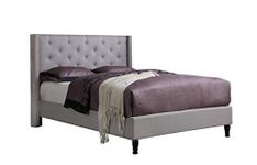 Home Life Premiere Classics Cloth Light Grey Silver Linen 51" Tall Headboard Platform Bed with Slats Queen - Complete Bed 5 Year Warranty Included 007