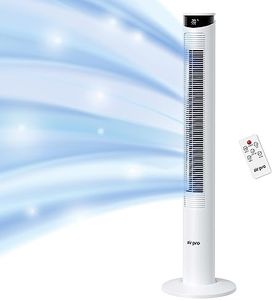 Air Pro Smart 46'' Tower Fan- Oscillating Bladeless Fan with Remote - Tall Compact 3 Speeds Quiet Cooling Fan - Floor Standing Fan for Home and Office - LED Display, 4 Modes, 12Hour Timer, White