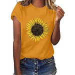 Women's Tops Casual Loose Plus Size Sunflower Printed Tee Tops Fashion O-Neck Short Sleeve T-Shirt Tops Shirt Blouse Plus Size T-Shirts Loose Fitting Blouse Casual Basic Tops Summer Tops