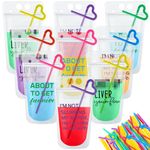 Patelai 24 Sets Drink Pouches with Straws Plastic Drink Bags with Zipper Party Beverage Bags Juice Pouches for Adults(Colorful Letters)