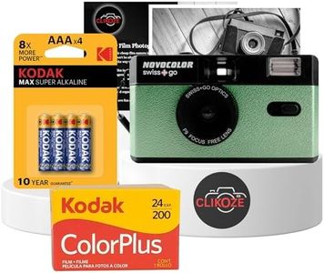 35mm Film Camera Bundle Includes Green Swiss+Go Novocolor Analogue Film Camera with Kodak ColorPlus 24 EXP Film, Kodak Max Super Alkaline AAA Batteries and Clikoze Film Photography Tips Card