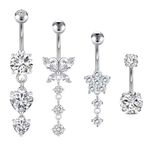 VCMART 14g Belly Button Ring Dangle Belly Button Rings Piercing Jewelry Surgical Stainless Steel Belly Navel Rings Piercing for Women Heart Butterfly Diamond Silver