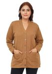 URBANROCK Women's Woolen V-Neck Cardigan Sweater with Front Pockets for Winter Wear (in, Alpha, XL, Regular, Camel)