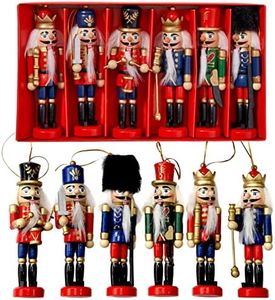 THE TWIDDLERS 6 PC Wooden Nutcracker Christmas Decorations Christmas Tree Ornaments 5"/13 cm, Hanging Christmas Nutcracker Figurine with Moving Part, Casse Noisette de Noel Christmas Tree Decorations