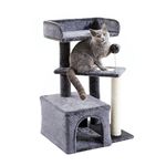 Made4Pets Cat Tree 4 in 1 [Cat Scratching Post from Sisal/Plush Bed/Plush Cat Condo/Cat Perch] Cat Tower Multi-Level Cat House 29.5 inch for Indoor Kitten&Medium Cats with Ball-Dark Gray