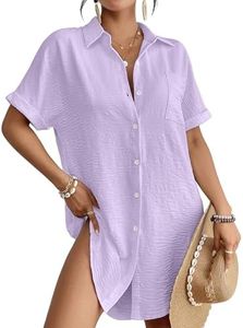 Bsubseach Women Swimsuit Coverup Shirt Dress Button Down Bathing Suit Cover Up Beach Vacation Outfits Light Purple XXL