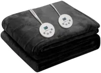 Wapaneus Heated Blanket Electric Queen Size 84"x90"-Dual Control with 10 Heat Levels 12 Timer Settings and 8 Hours Auto-Shut Off,Fast-Heating Electric Blanket,ETL Listed Machine Washable,Black
