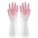 Sibba 1 Pairs Long Rubber Gloves Cleaning Dishwashing Kitchen Dish Waterproof Non-Slip Reusable For Washing Dishes Cooking Household Hand Dishwasher Home Bathroom Garden(pink)