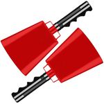 2 pack 10 in. steel cowbell/Noise makers with handles. Cheering Bell sporting, football games, events. Large solid school hand bells. Cowbells. Percussion Musical Instrument. Cow Bell Alarm (Red)