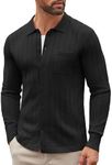 COOFANDY Men's Casual Knit Polo Shirts Long Sleeve Button Down Sweater Polo Ribbed Cardigan Sweater with Pocket