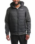 Reebok Men's Jacket - Warm Insulated Quilted Puffer Jacket with Sweater Fleece Sleeves - Hooded Outdoor Jacket for Men (M-XL), Black, L