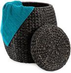 Best Choice Products Vintage Multipurpose Hyacinth Storage Basket, Plant Décor, Handwoven Organizer Tote for Bedroom, Living Room, Bathroom, w/Lid - Black
