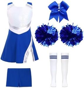 YEAHDOR Kids Girls Cheerleading Costume Cheer Leader Uniform Outfit for Halloween Carnival Festival Sports Games 5pcs Royal Blue 4 Years