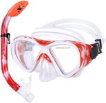 Kids Snorkel Set, Children Anti-Fog Diving Mask Swimming Goggles Full Dry Top Snorkel Equipment Snorkeling Packages Swimming Gear for Youth Boys Girls Age 5-10 (Red White)