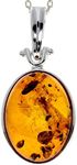 SilverAmber Jewellery Genuine Baltic Amber and Sterling Silver Classic Pendant without Chain - 1522, Sterling Silver, Honey Amber