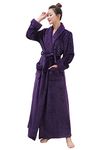 Hellomamma Long Bath Robe for Womens Plush Soft Fleece Bathrobes Night Robes Dressing Gown Purple Large / X-Large