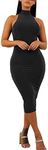 GOBLES Women's Sexy Halter High Neck Elegant Sleeveless Bodycon Midi Club Dress Black