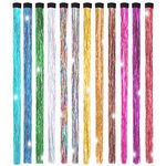 19.7 Inch Clip In Hair Tinsel Fairy Hair Tinsel Kit Clips Clip On Glitter Hair Tinsel Extensions 12 Colors