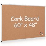 Board2by Extra Large Cork Bulletin Board 60" X 48", Foldable Notice Pin Board for Wall, Silver Aluminum Framed 5'x4' Corkboard, Wall Mounted Noticeboard with 36 Push Pins for School, Home & Office