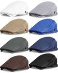 Chuarry 8 Pack Men's Mesh Flat Cap Breathable Summer Newsboy Hat Cabbie Driving Hats for Men, Black, White, Coffee, Khaki, Dark Gray, Light Gray, Navy, Sapphire Blue, Medium