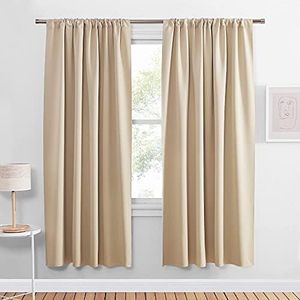 PONY DANCE Thermal Curtains 72 inches - Window Coverings Privacy Protect Rod Pocket Top Room Darkening Curtain Home Decor for Bedroom, 52 Wide by 72 inch Drop, Biscotti Beige, 2 PCs